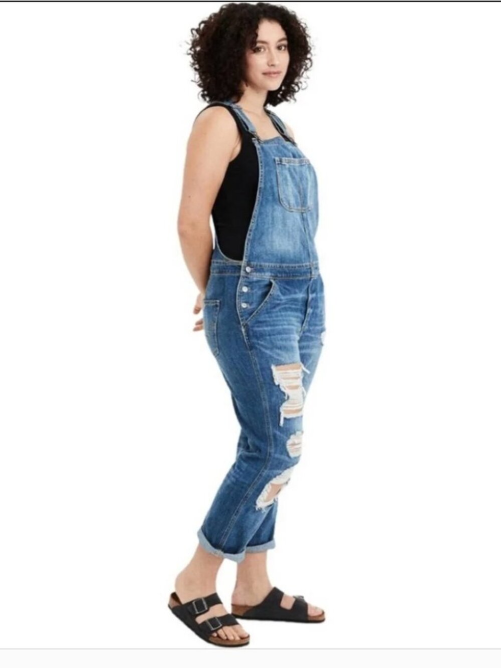 American Eagle Outfitters Distressed Tomgirl Denim Overalls size Large